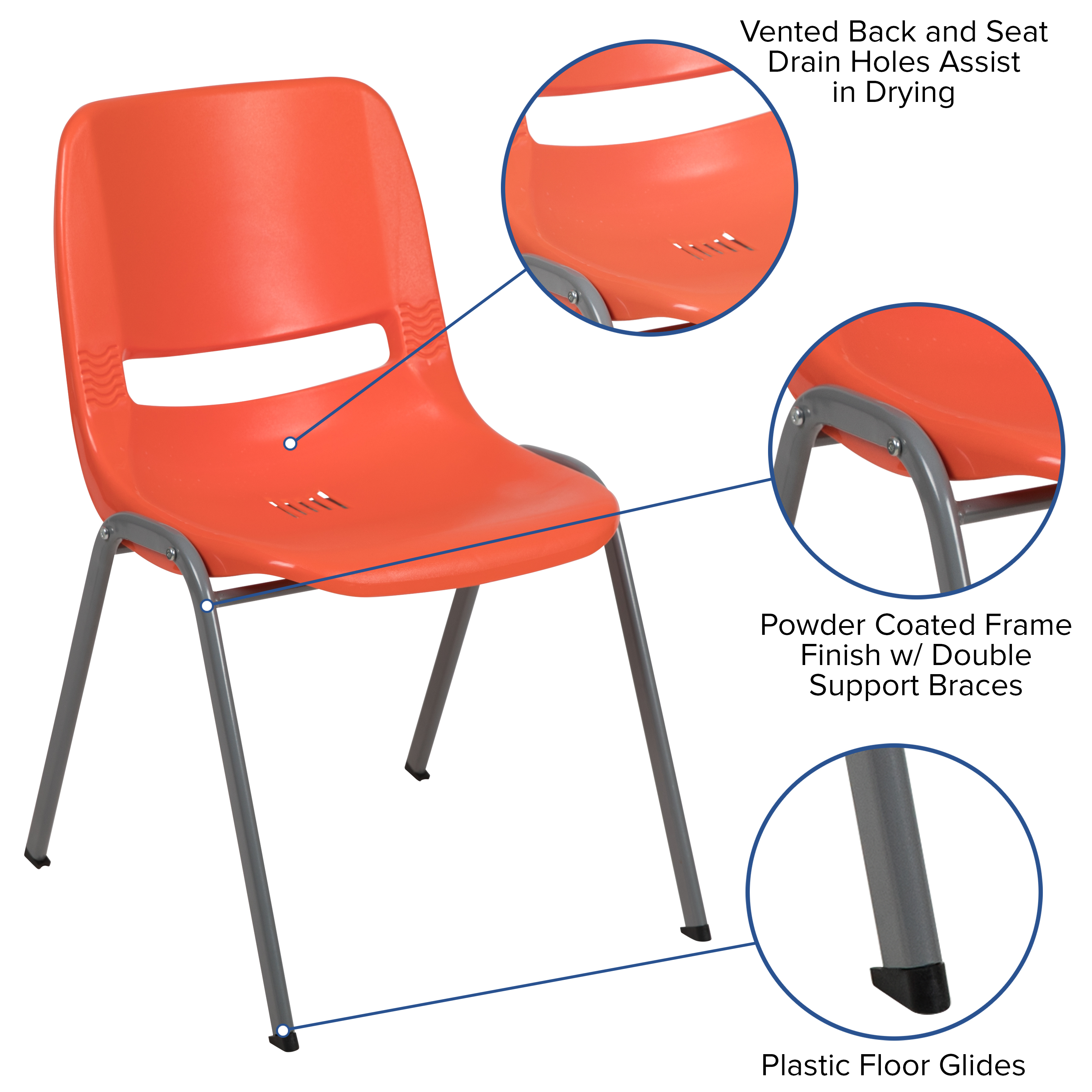 Orange Ergonomic Shell Student Stack Chair - Classroom Chair/Office Guest Chair - Picture 75 of 82